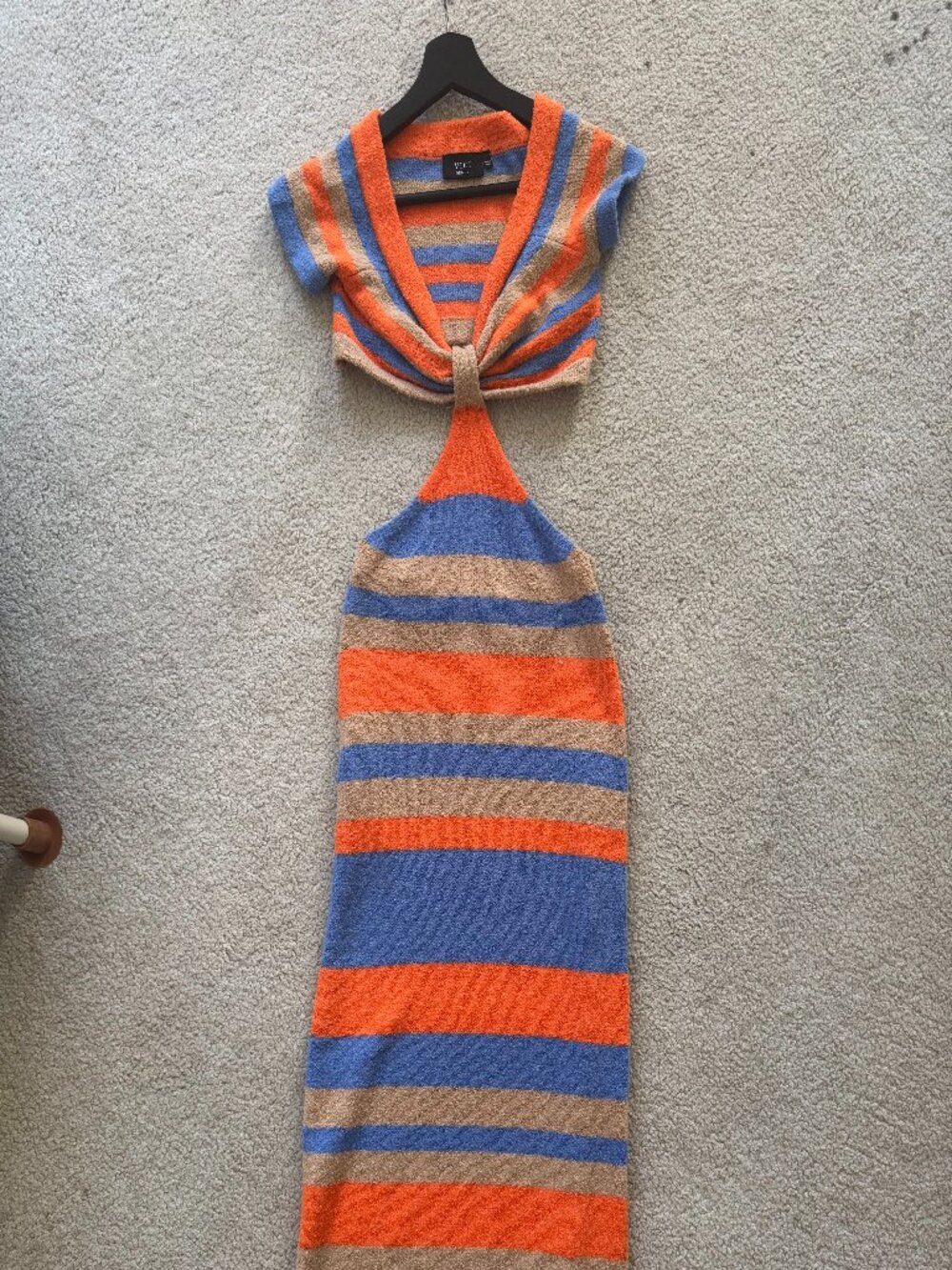 Vici Alessa Striped Knit Maxi Dress Cut Out, Medium - Blue/Beige/Orange - Picture 2 of 3